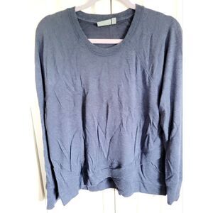 Athleta L Super‎ Soft Crew Neck Sweatshirt Women's Navy Blue LS Angle Front Hem